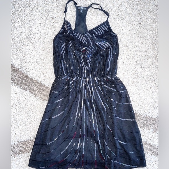 Express silver sequence black dress - Picture 1 of 5